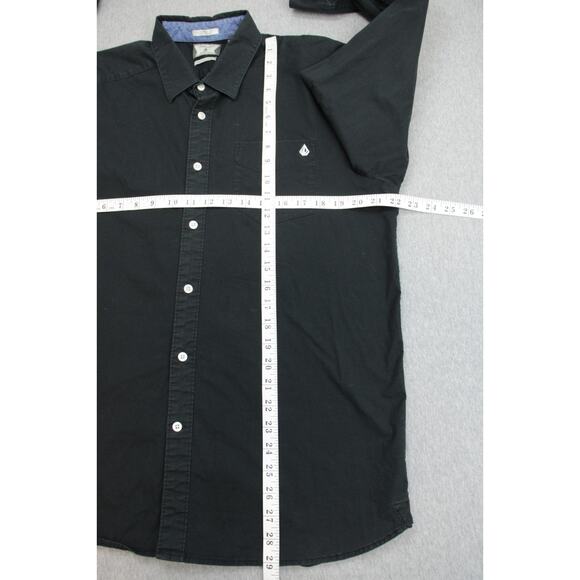 Volcom Shirt Mens Large Black Classic Fit Cotton Blend Stretch Button Up Logo - Picture 7 of 7